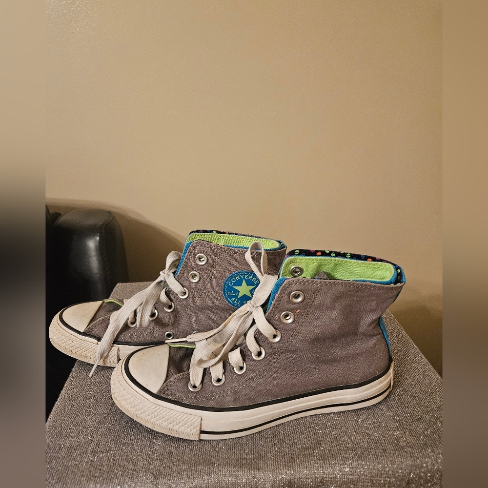 Converse Womens Polka Dot High-Top Sneakers - Gray and Blue Size 5